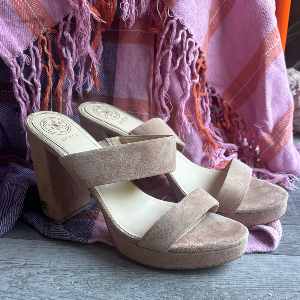 Guess Women's Beige Suede Block Heels